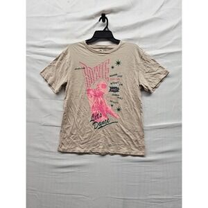 David Bowie Womens Let's Dance T-Shirt Tan Cotton Graphic Casual Size Small